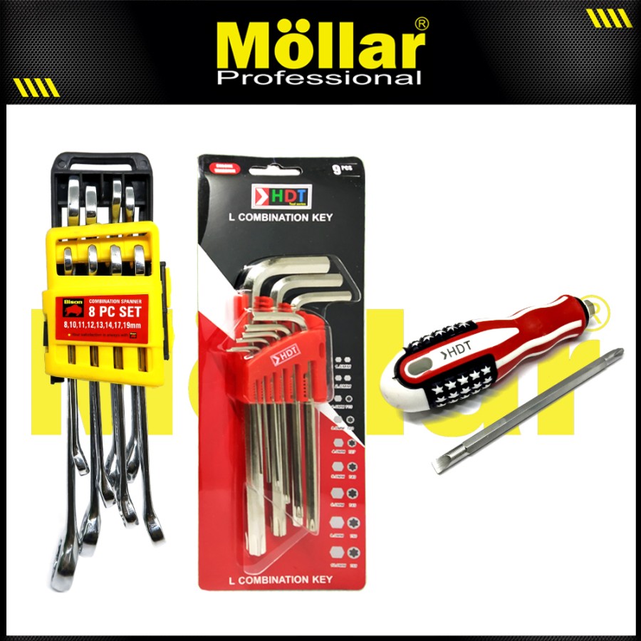 [PAKET] BISON Kunci Ring Pas Set 8 pcs & HDT Obeng 2 Way & Kunci L Set