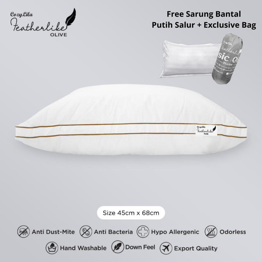 Bantal Featherlike Basic Olive Double List (Free Sarung Bantal)