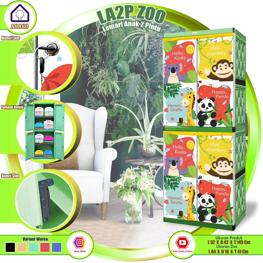 Lemari Plastik Serbaguna - Akako LA2P Cartoon - Zoo