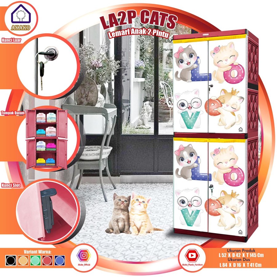 Lemari Plastik Serbaguna - Akako LA2P Cartoon - Cats