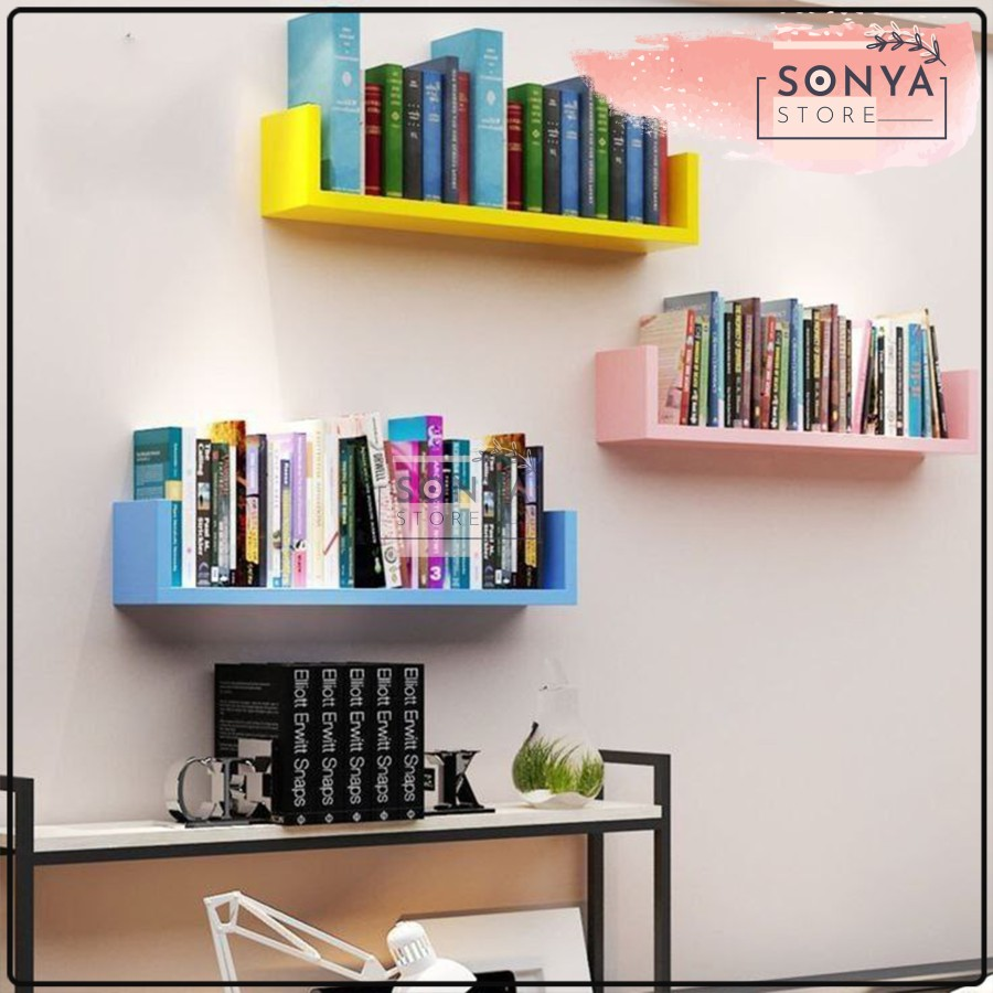 Rak Dinding Buku Minimalis Tempel Serbaguna Hiasan Kamar Rumah - 30x12