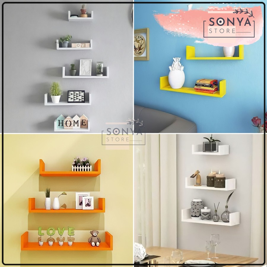 Rak Dinding Buku Minimalis Tempel Serbaguna Hiasan Kamar Rumah - 30x12