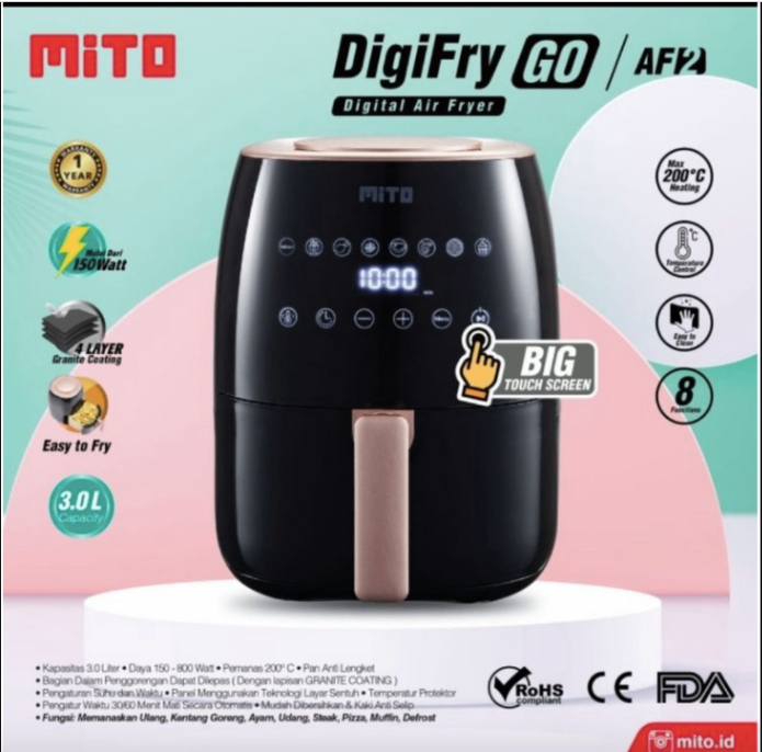 MITO Air Fryer Go AF2 Low Watt 3L Mesin Penggoreng Tanpa Minyak AF 2