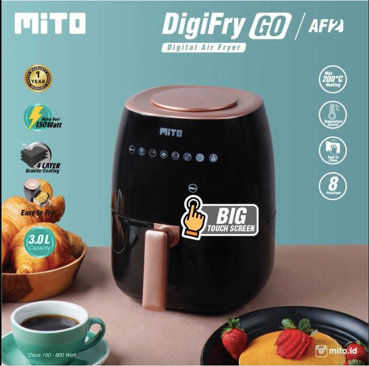 MITO Air Fryer Go AF2 Low Watt 3L Mesin Penggoreng Tanpa Minyak AF 2