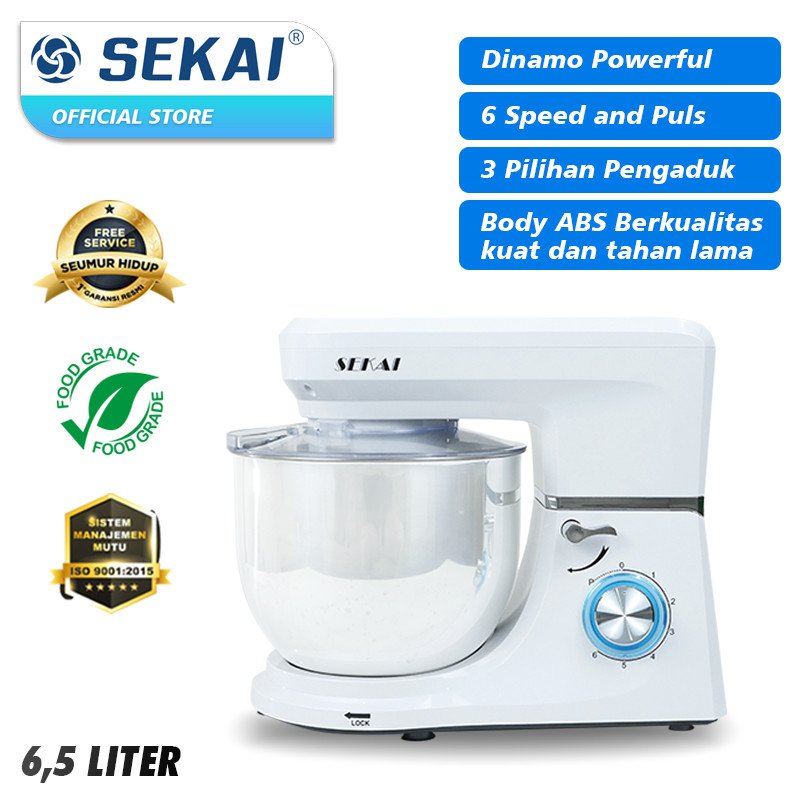 Jual Sekai Stand Mixer Low Watt Alat Pengaduk Adonan Mixer 6 5l Mx