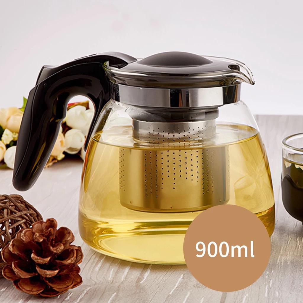 TEKO KACA 900ML Teapot Teko Teh Kopi Kaca dengan Saringan Stainless