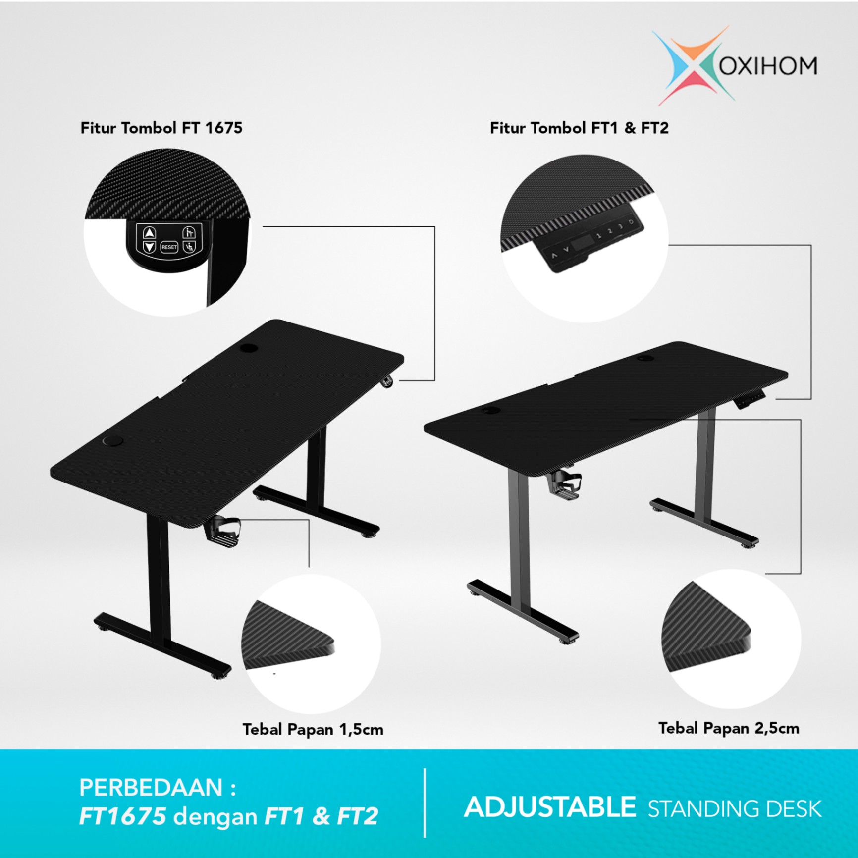 Oxihom Meja Gaming Meja Computer Meja Naik Turun Meja Hidrolik Ergo