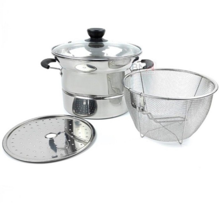 Deep Fryer 22 cm Multifungsi pot 3 in 1 - Stainless/ Panci Multifungsi