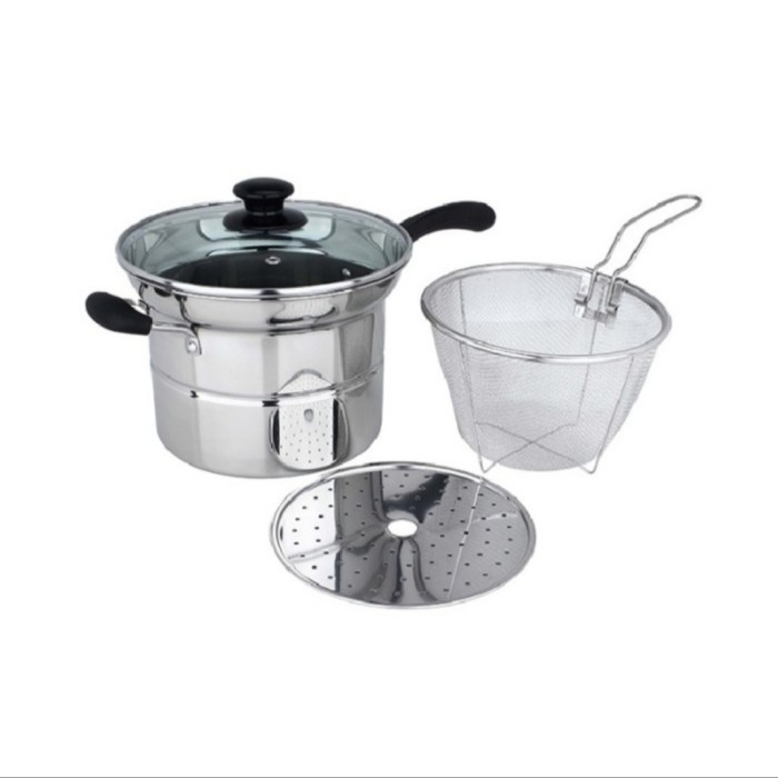 Deep Fryer 22 cm Multifungsi pot 3 in 1 - Stainless/ Panci Multifungsi