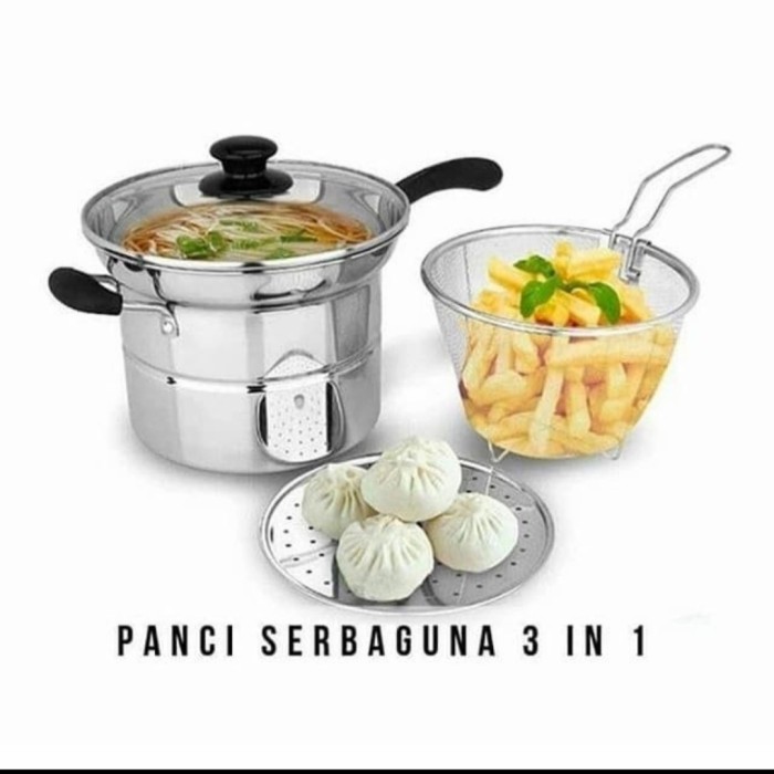 Deep Fryer 22 cm Multifungsi pot 3 in 1 - Stainless/ Panci Multifungsi