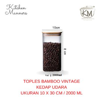 Storage Jar Borosilicate Bamboo Glass Besar Toples Spagethi Wadah Diamter 10 x 30 cm 2000ml