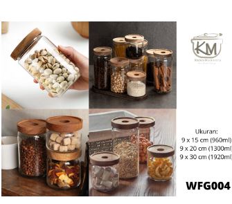 Canister Glass Kaca Storage Jar Borosilicate Container Toples Wadah Makanan Spagethi Roti Kue Sayur-9x30cm