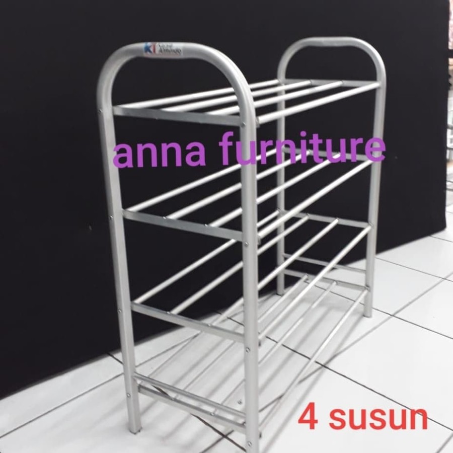 Rak sepatu 4 susun full alumunium