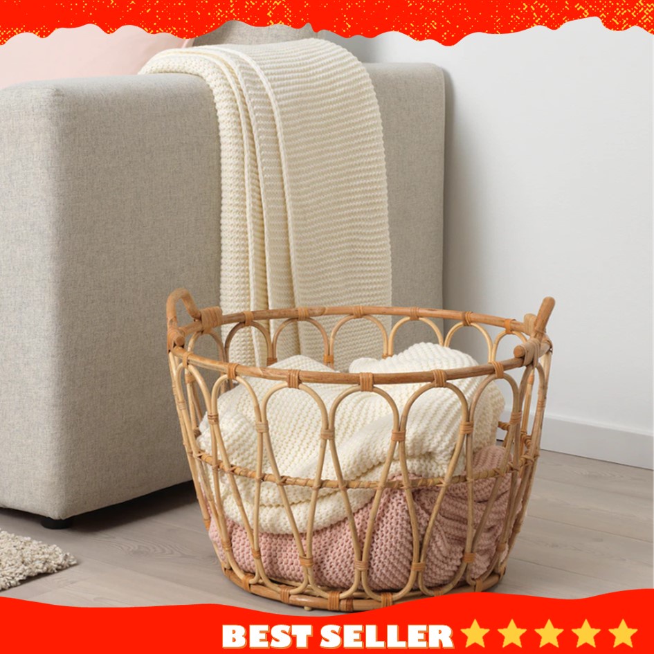 Keranjang Laundry Jawit Rotan Bulat Untuk Pakaian (Sisa Pabrik) varian Lama
