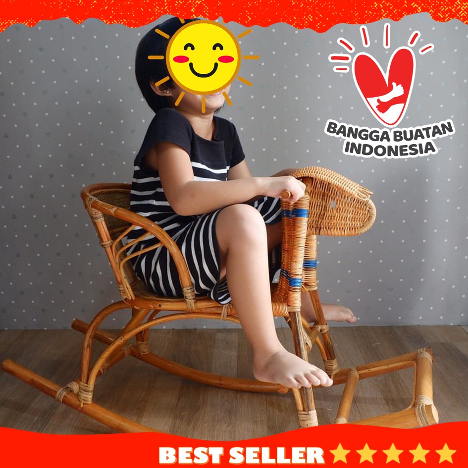 Kursi Kuda Goyang Rotan Anak Plus Jok Busa Empuk