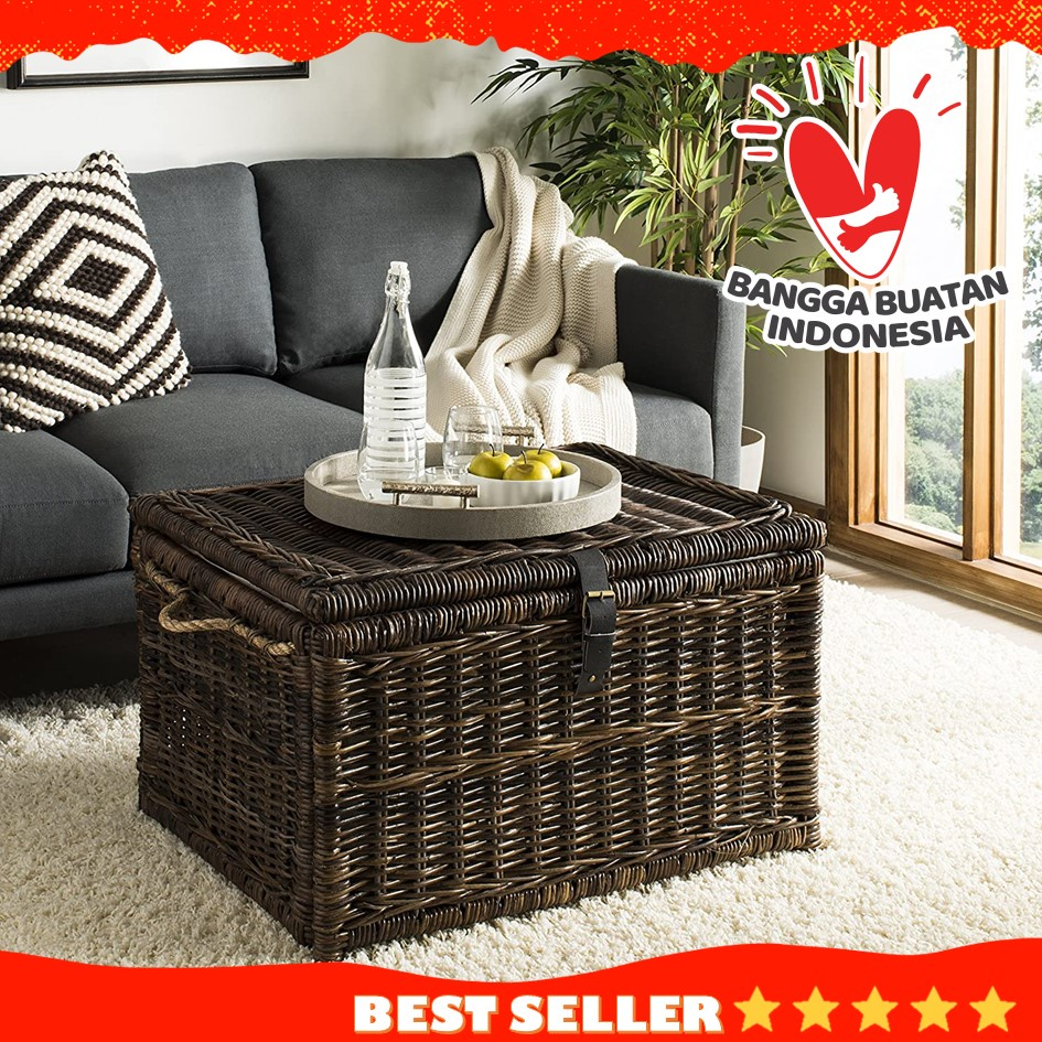 Box Peti Meja Rotan Wicker Storage Trunk Natural Ukuran Besar