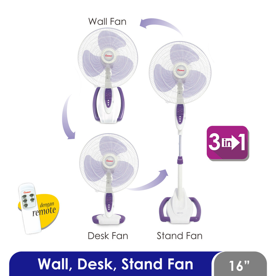 Cosmos 16-S088 - Kipas Angin / Fan 3in1 16 inch (Wall, Desk, Stand)