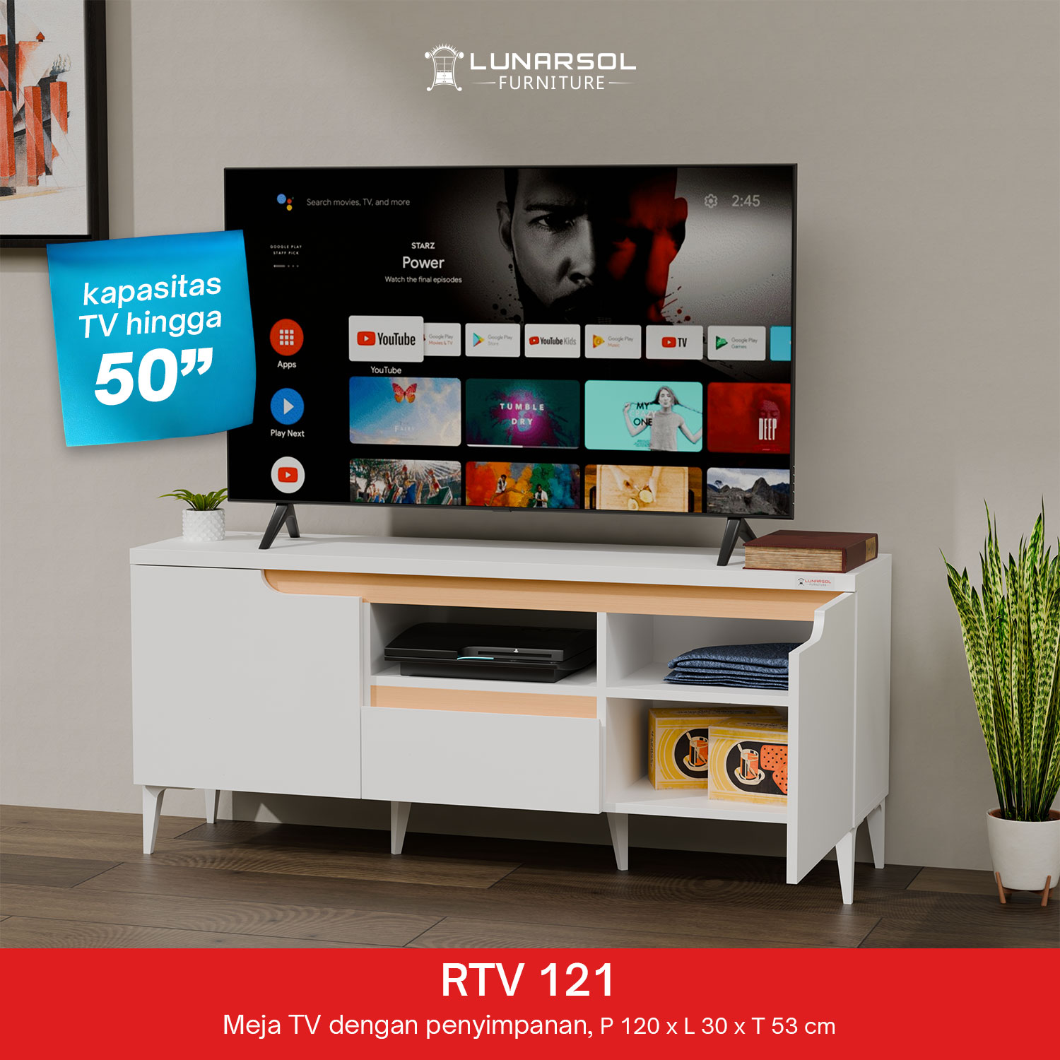 LUNARSOL RTV 121 Rak TV Meja TV Ruang Tamu Buffet | up to TV 43 Inch