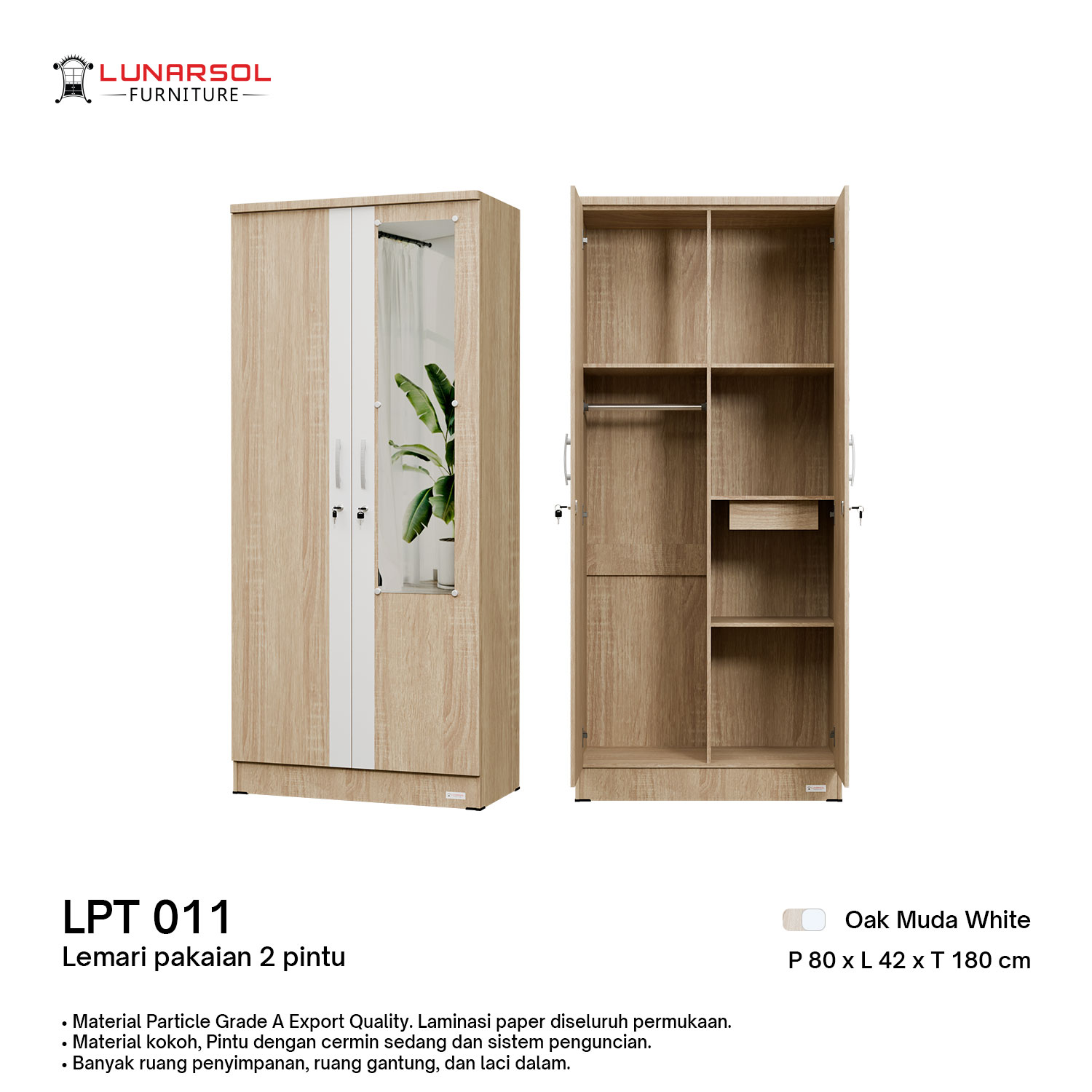 LUNARSOL LPT 011 Lemari Pakaian | Lemari Baju | Rak Baju Minimalis