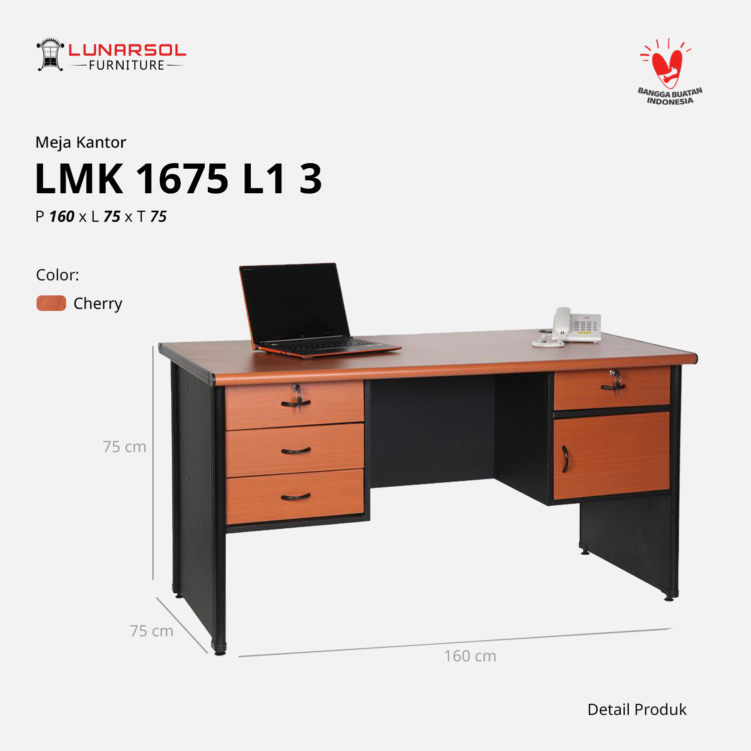 LUNARSOL LMK 1675 Meja Kantor 1 Biro