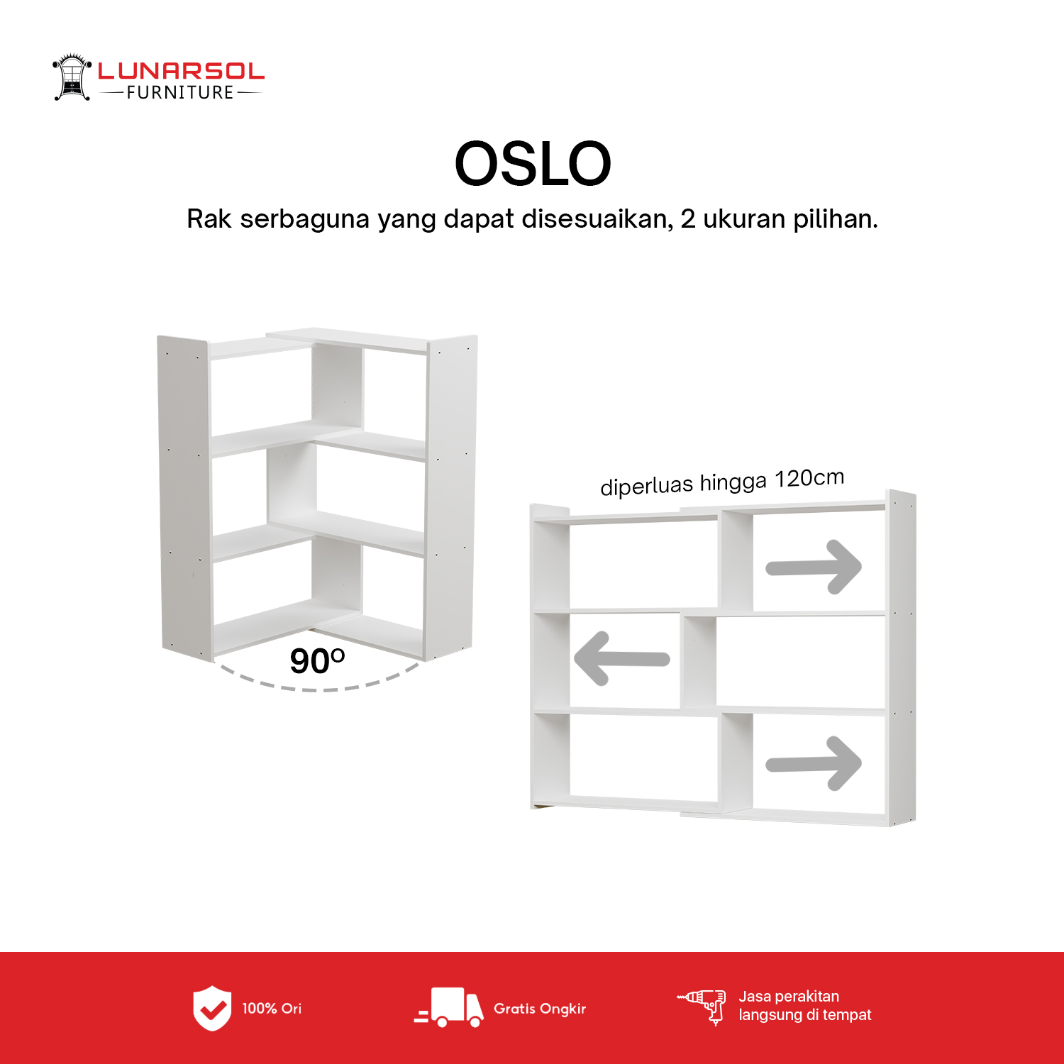 Lunarsol OSLO Rak Sekat Serbaguna | Rak Buku Modular | Rak Buku Sudut