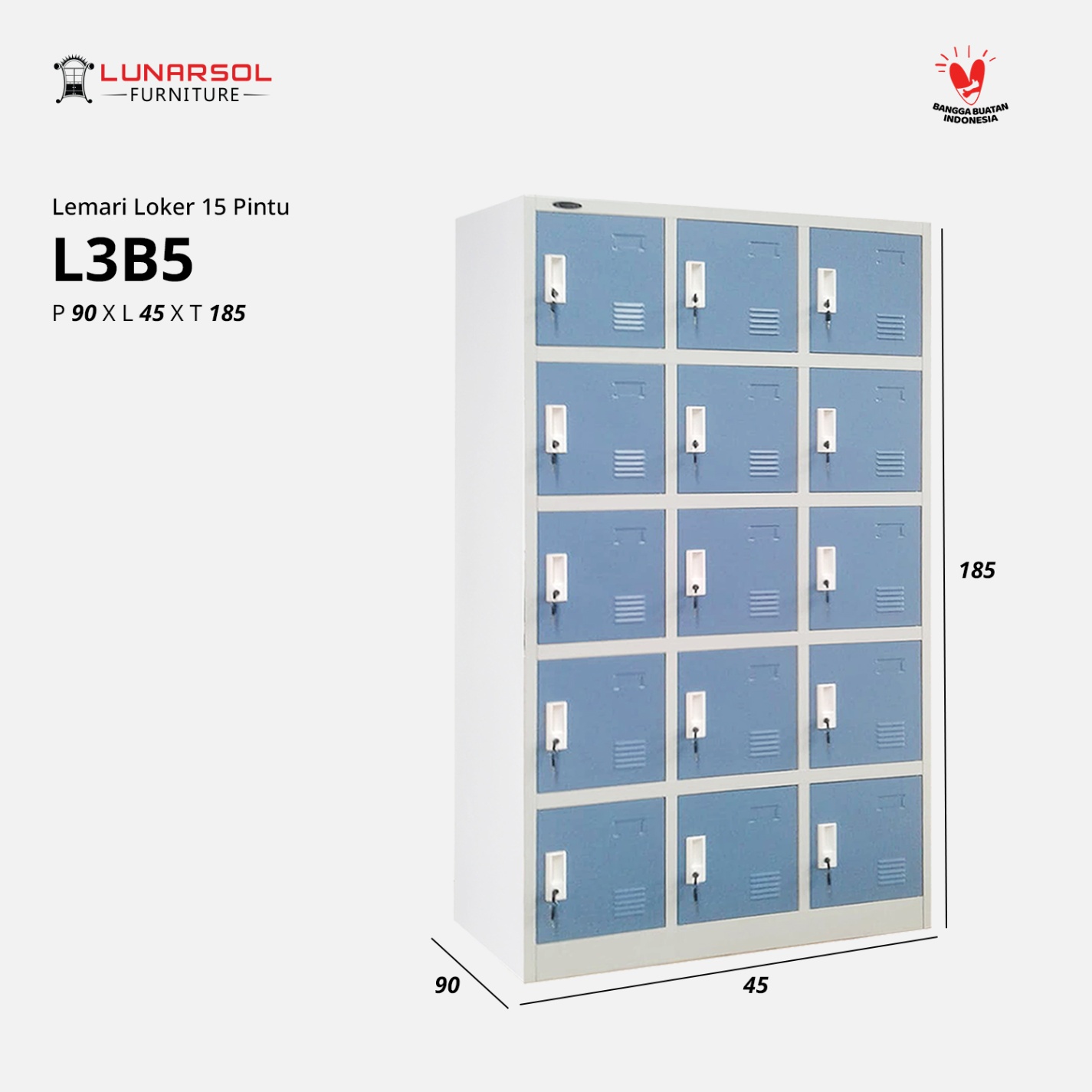 LUNARSOL Lemari Besi | Lemari Locker | Lemari Buku Besi L3B5 15 Pintu