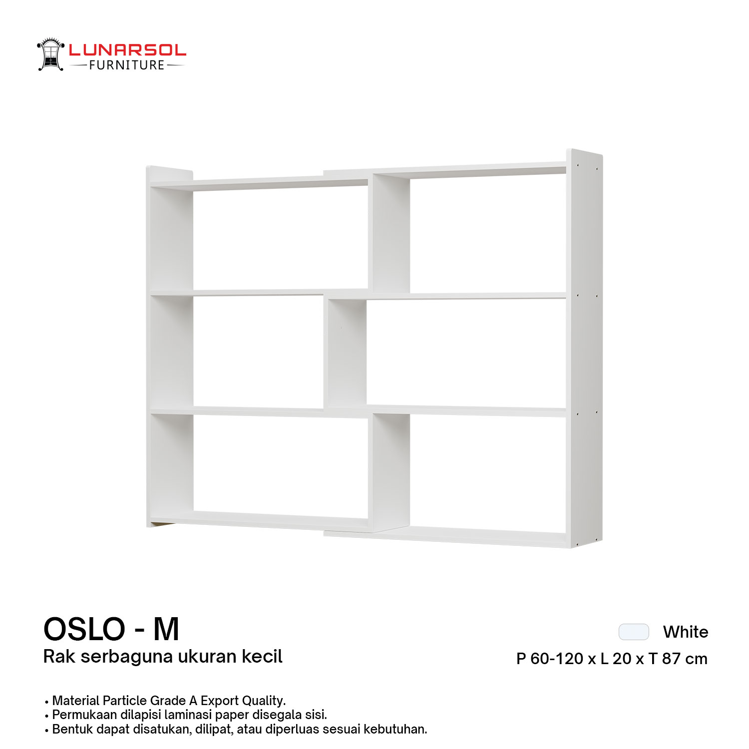 Lunarsol OSLO Rak Sekat Serbaguna | Rak Buku Modular | Rak Buku Sudut