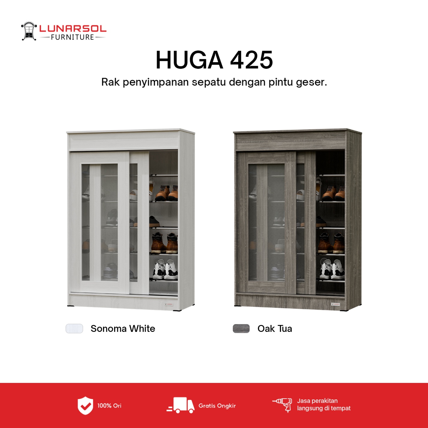 LUNARSOL HUGA 425 Lemari Sepatu | Rak Sepatu Sliding Door