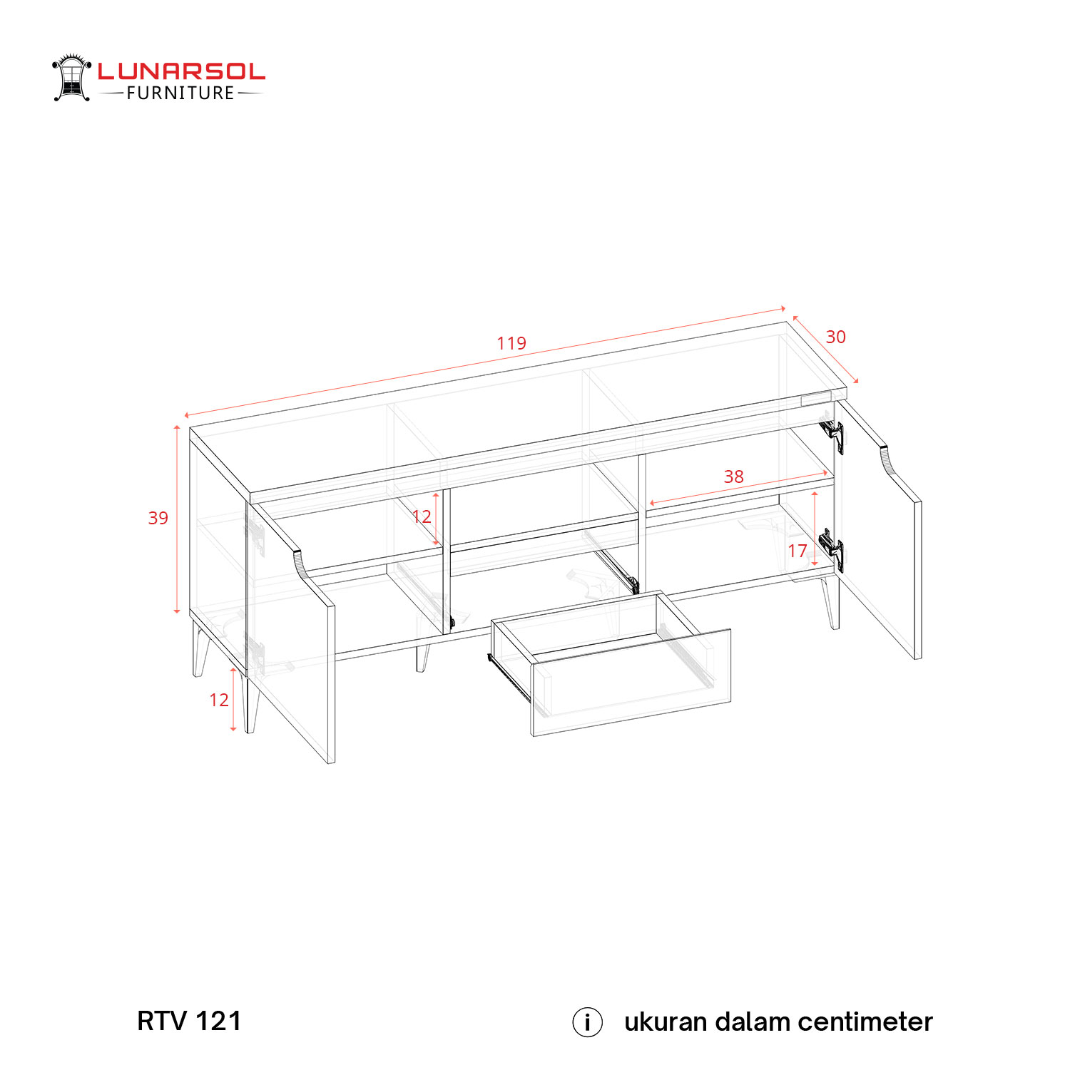 LUNARSOL RTV 121 Rak TV Meja TV Ruang Tamu Buffet | up to TV 43 Inch