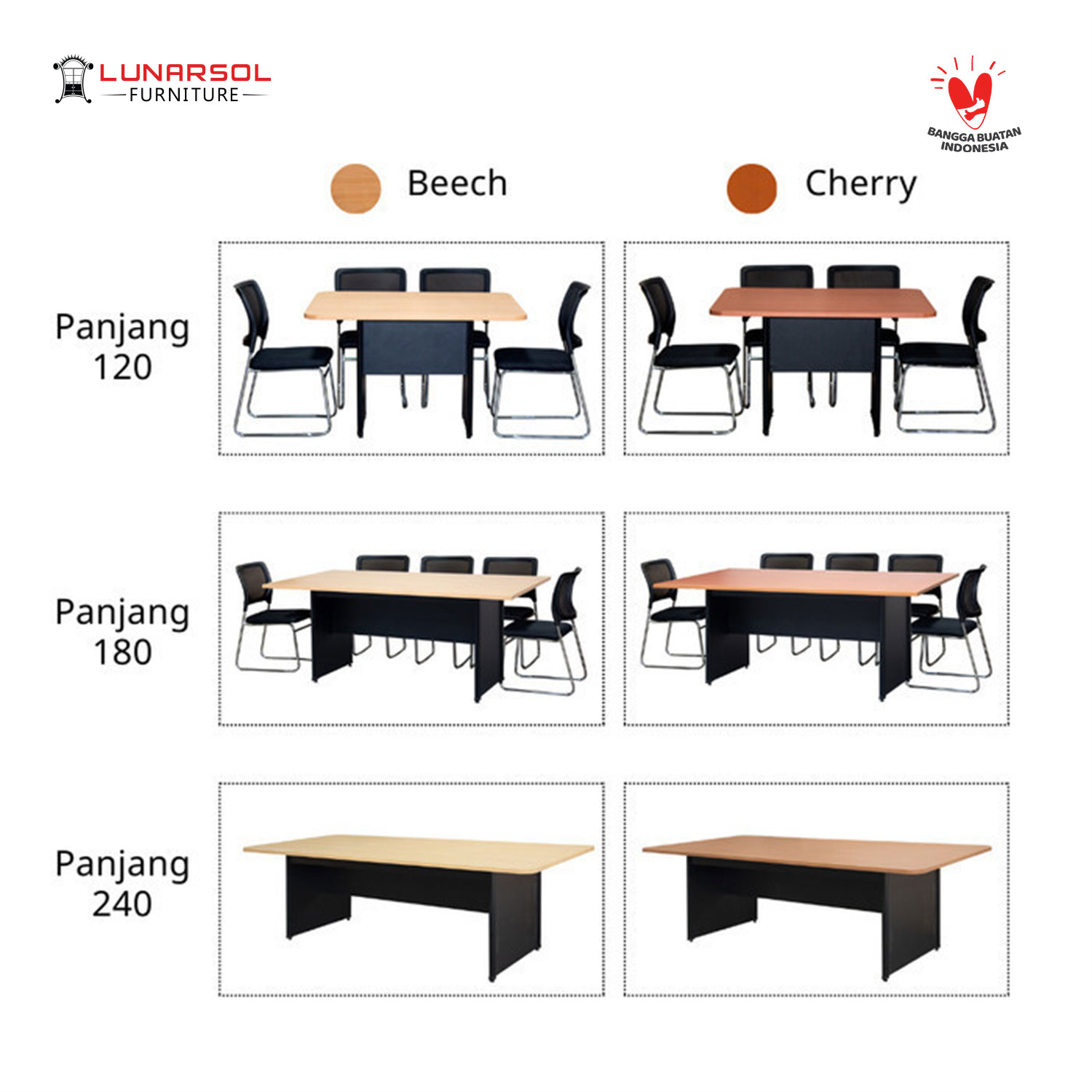 LUNARSOL QD 240 Meja Rapat | Meja Meeting 10 seat 240x100x75 TKDN