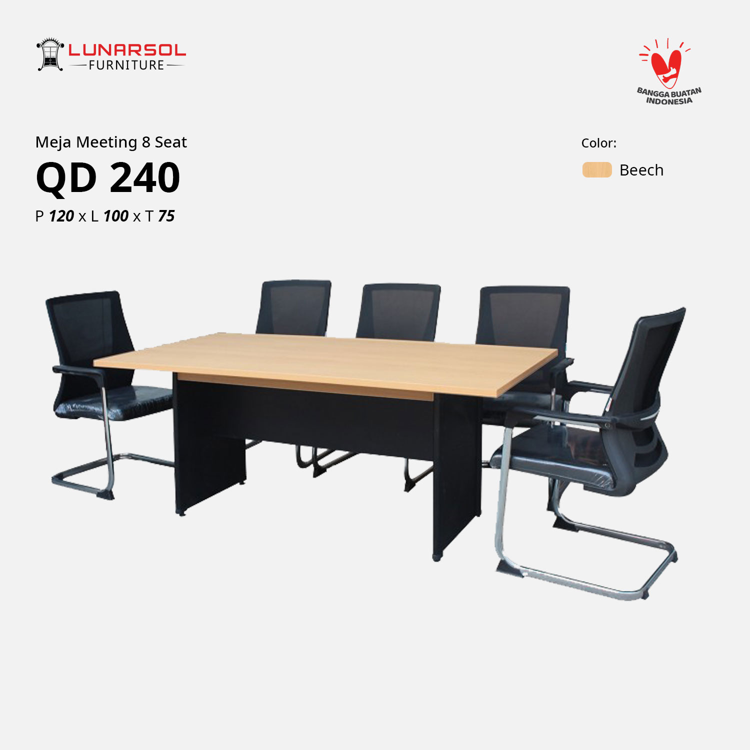 LUNARSOL QD 240 Meja Rapat | Meja Meeting 10 seat 240x100x75 TKDN