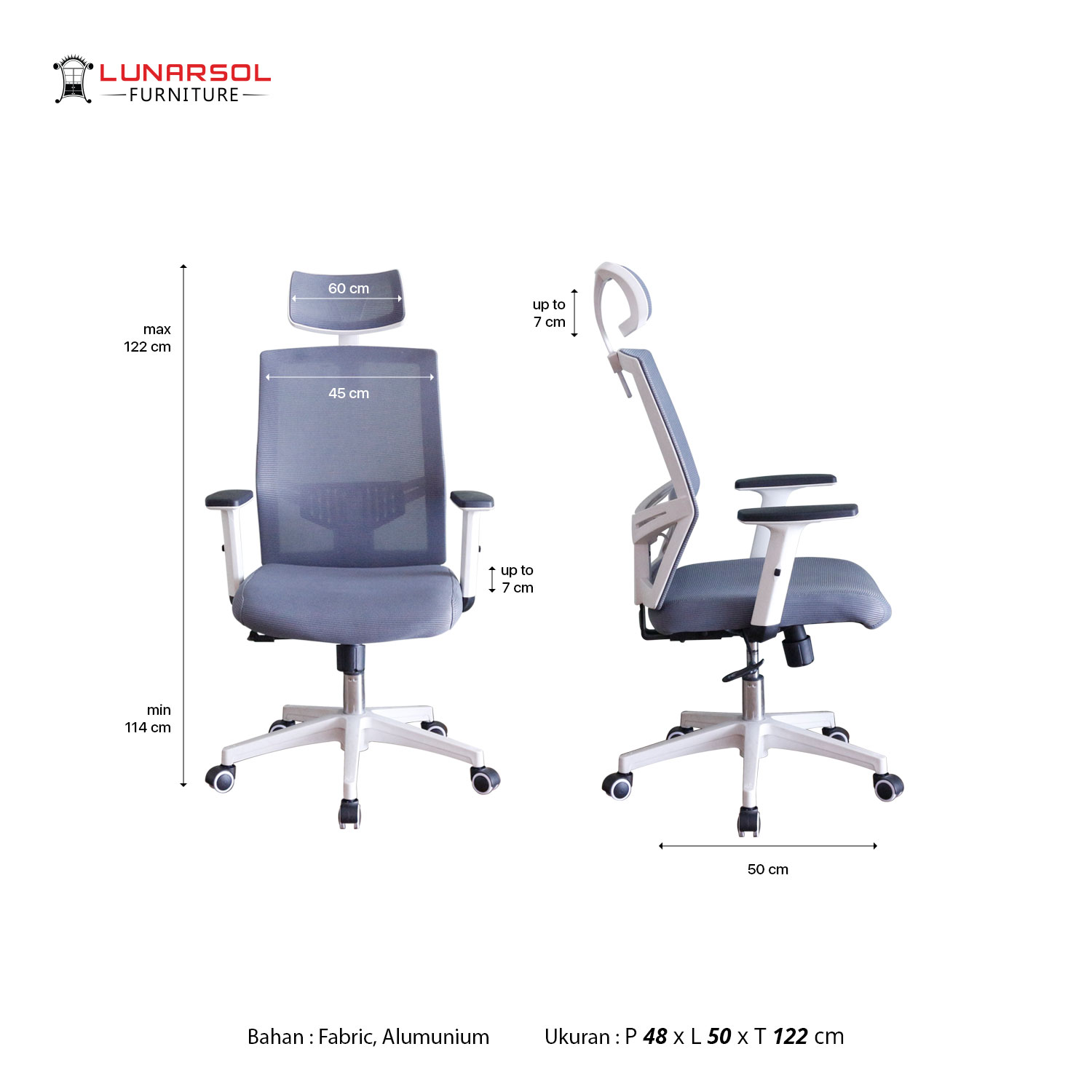 LUNARSOL LUCCA Kursi Jaring Hidrolik | Kursi Kantor | Kursi Kaki Roda