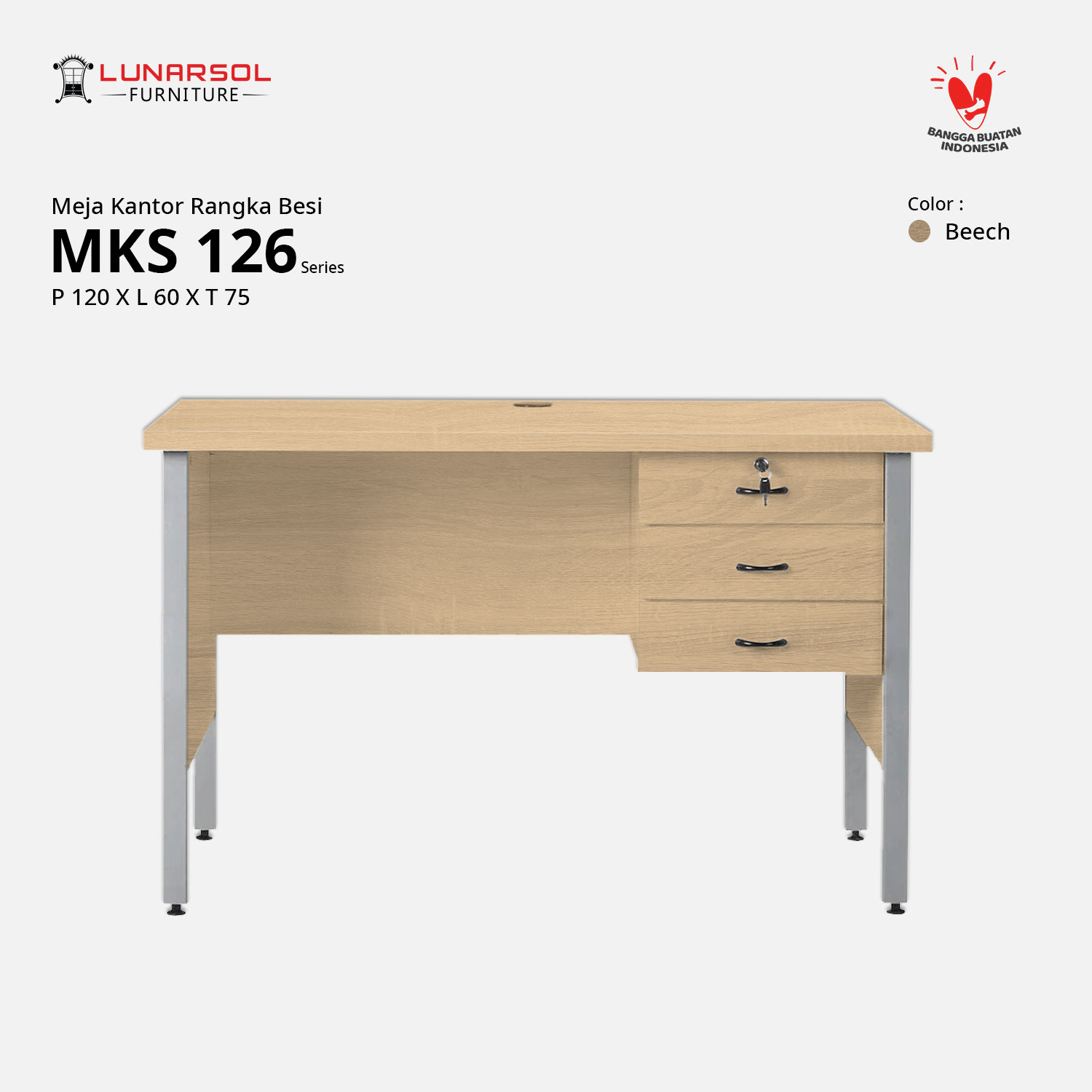 LUNARSOL Meja Kantor | Meja Kios | Meja Tulis MKS 126 dengan Laci