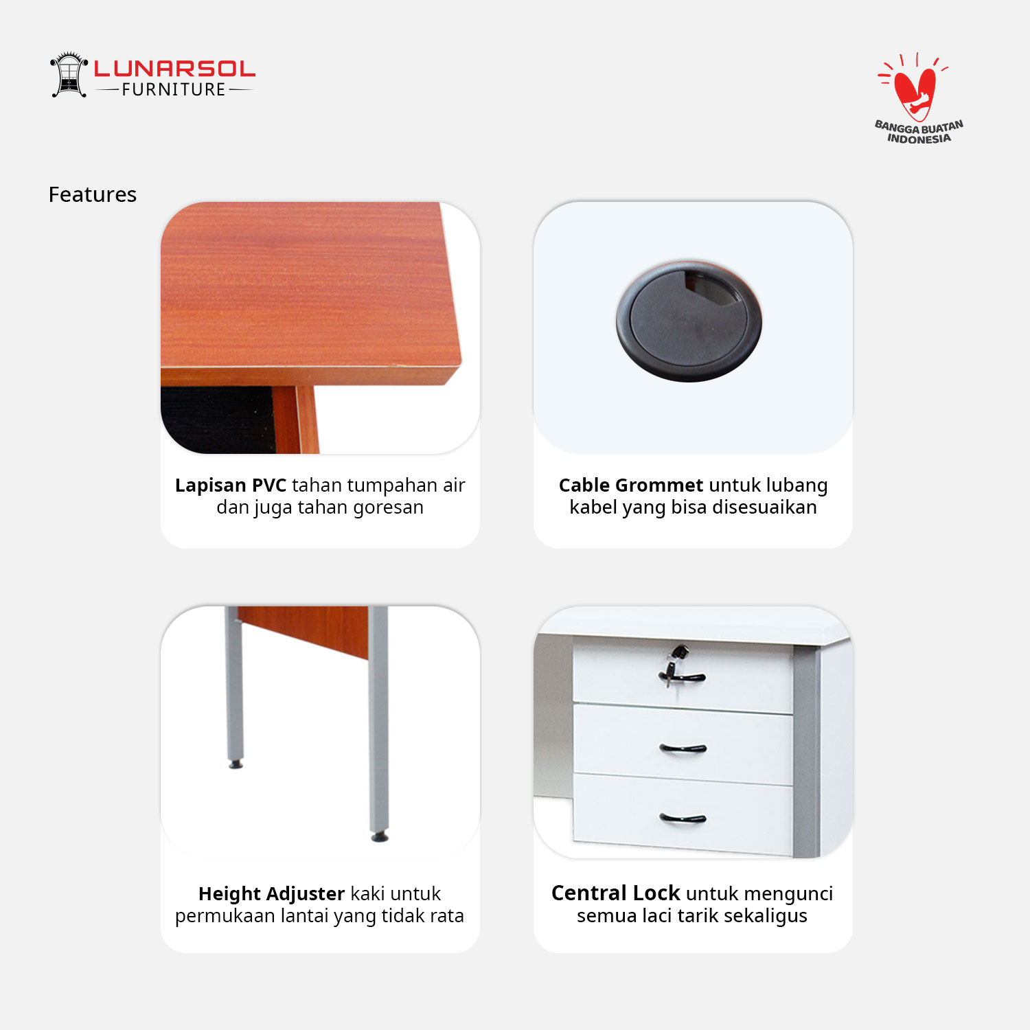 LUNARSOL Meja Kantor | Meja Kios | Meja Tulis MKS 126 dengan Laci