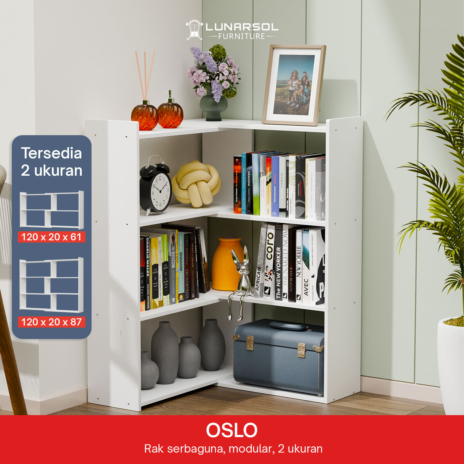 Lunarsol OSLO Rak Sekat Serbaguna | Rak Buku Modular | Rak Buku Sudut