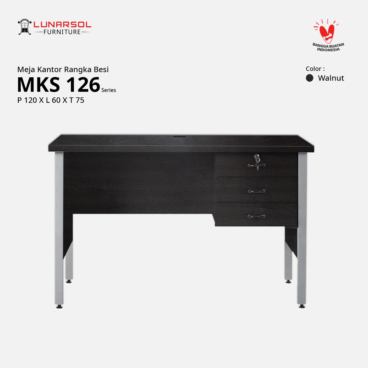 LUNARSOL Meja Kantor | Meja Kios | Meja Tulis MKS 126 dengan Laci
