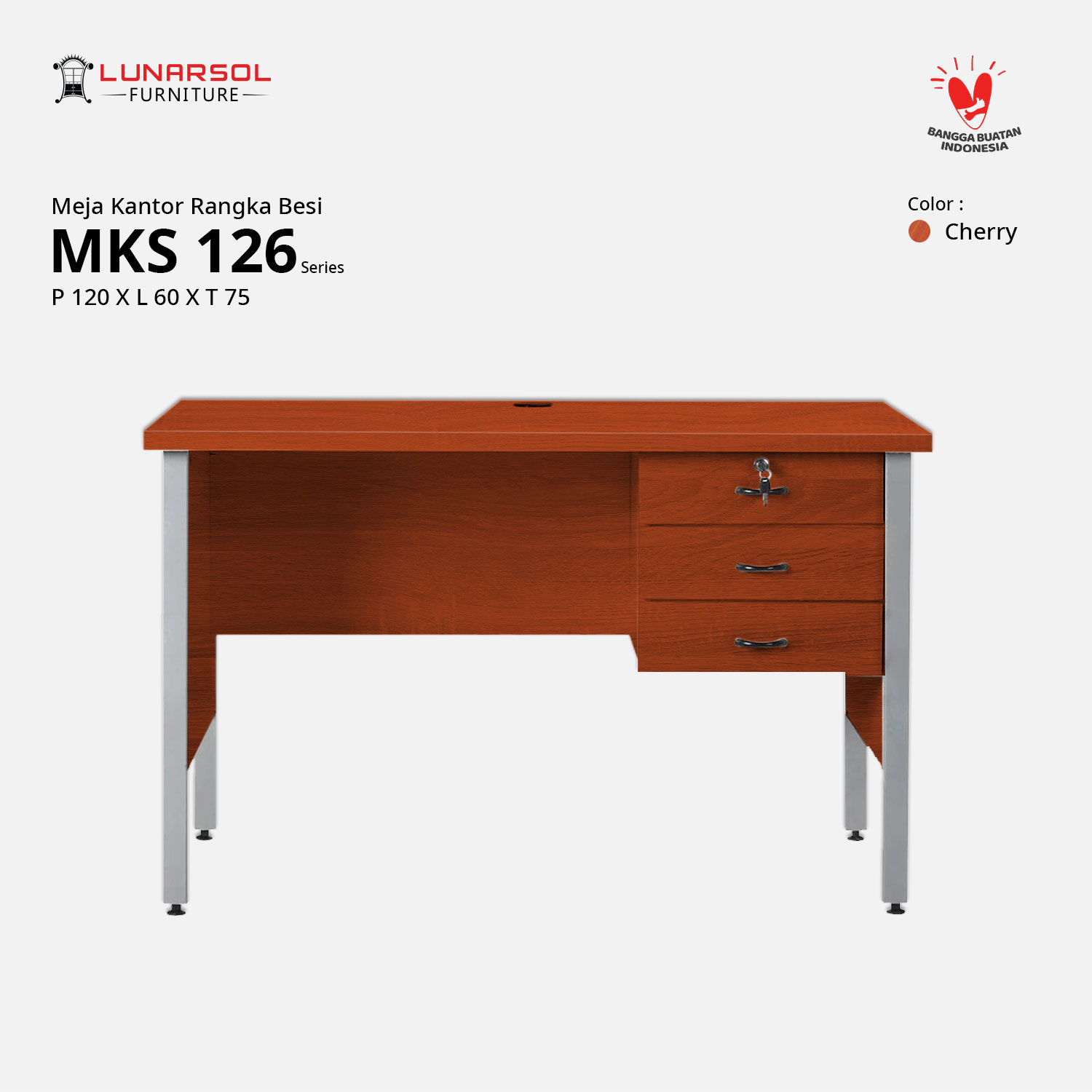 LUNARSOL Meja Kantor | Meja Kios | Meja Tulis MKS 126 dengan Laci