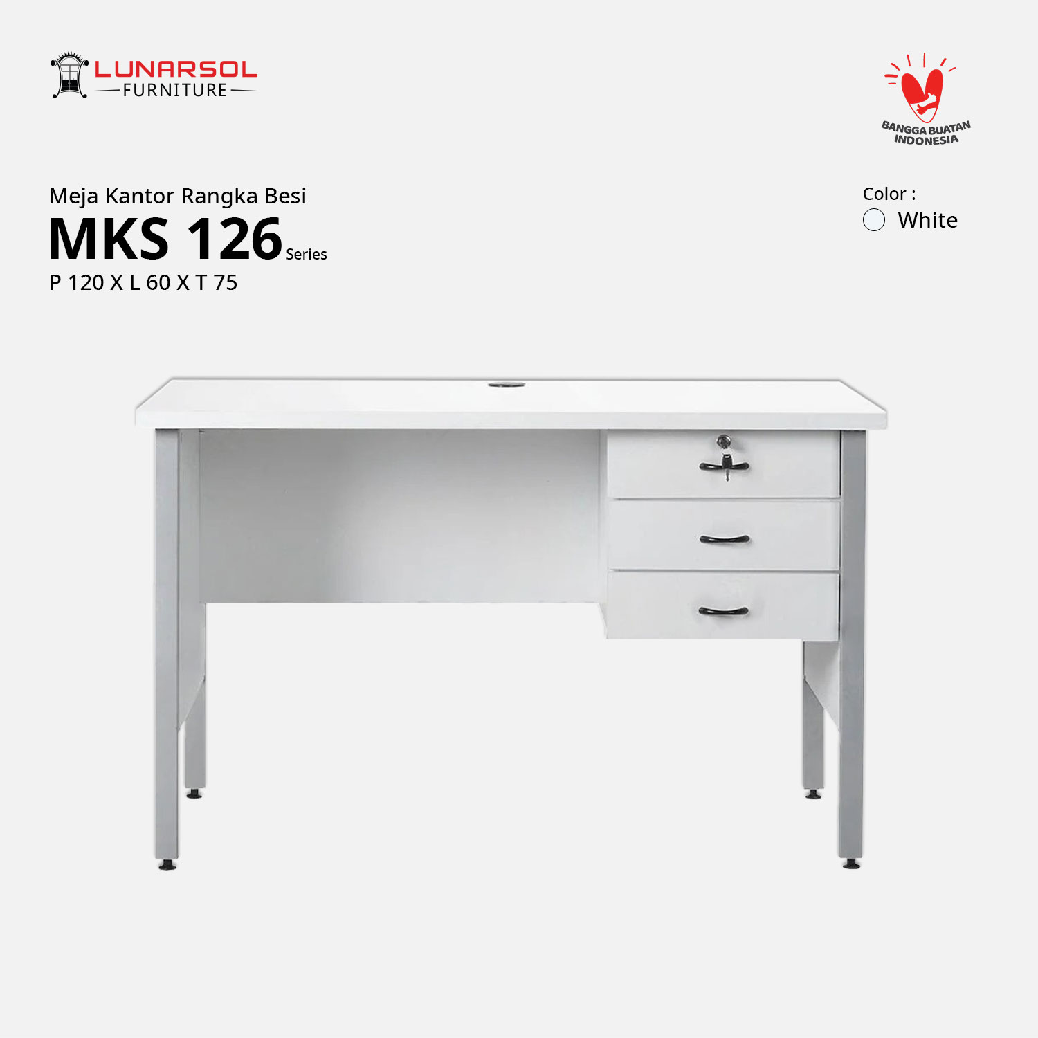 LUNARSOL Meja Kantor | Meja Kios | Meja Tulis MKS 126 dengan Laci