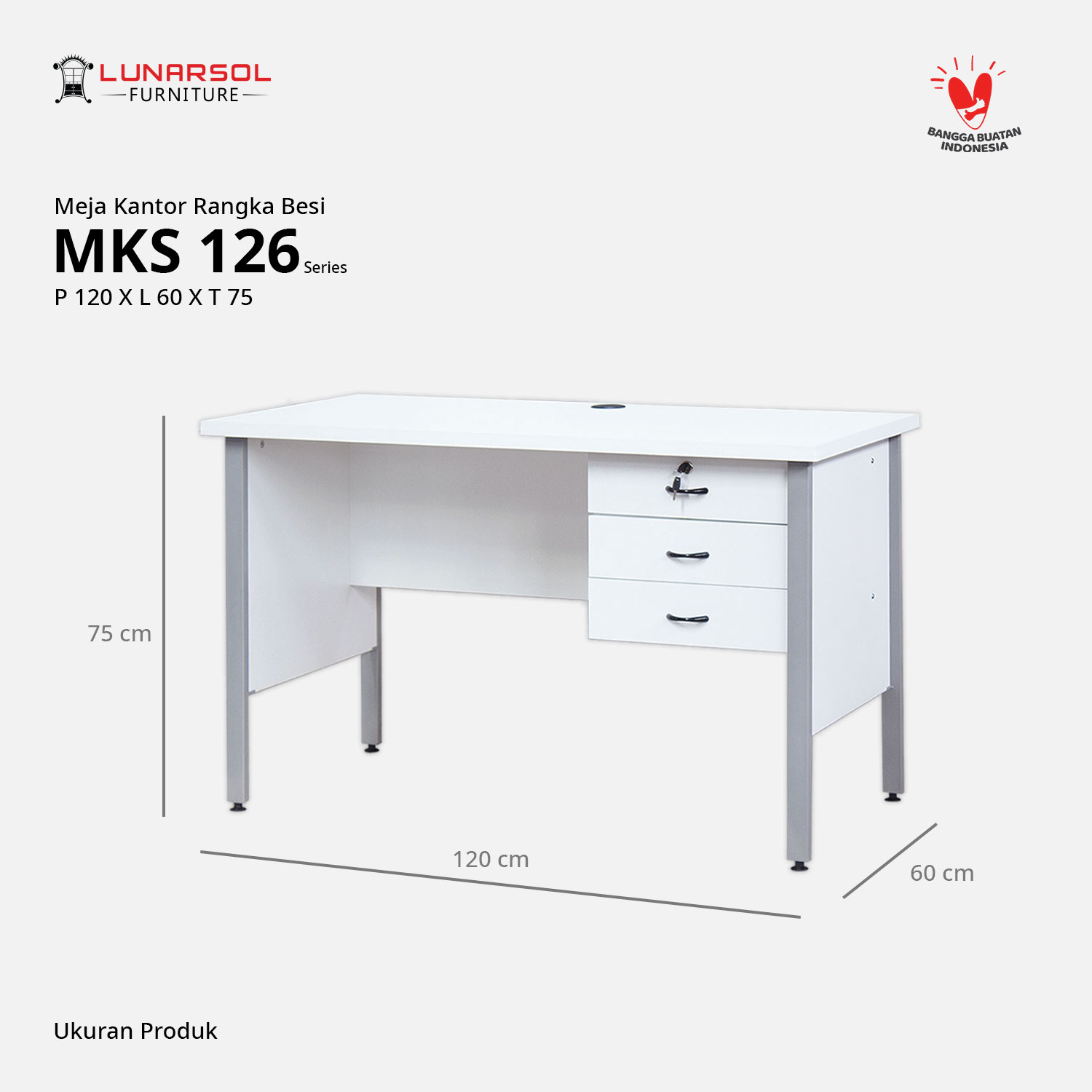 LUNARSOL Meja Kantor | Meja Kios | Meja Tulis MKS 126 dengan Laci