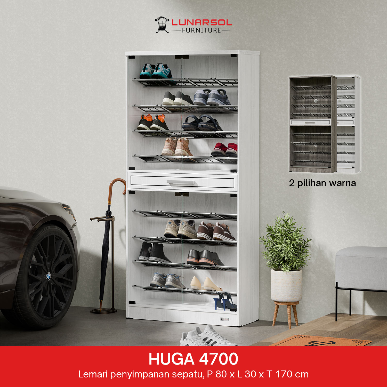 LUNARSOL HUGA 4700 Rak Sepatu Kaca 45 Pasang dengan Laci Penyimpanan