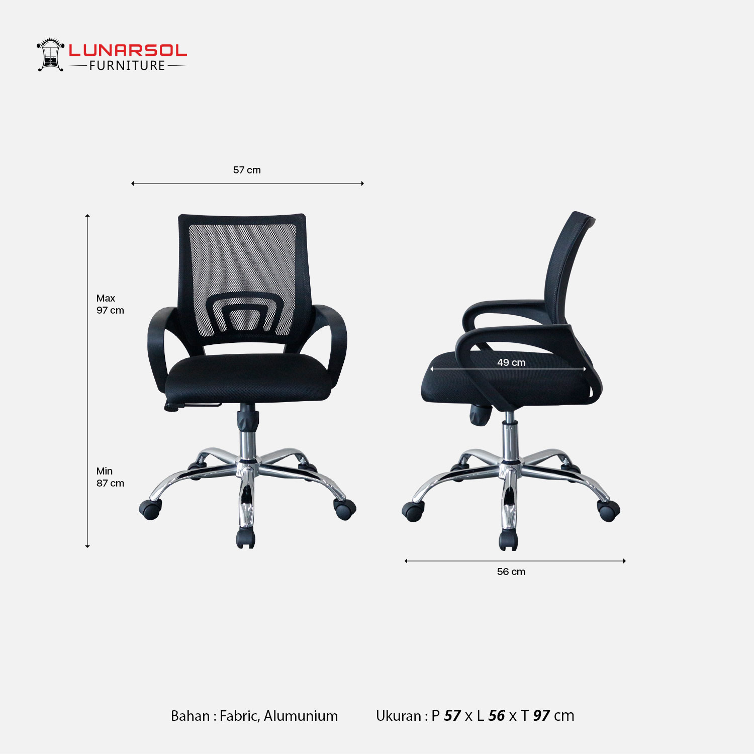 LUNARSOL KJM 03 Kursi Kantor | Kursi Hidrolik | Kursi Mekanik
