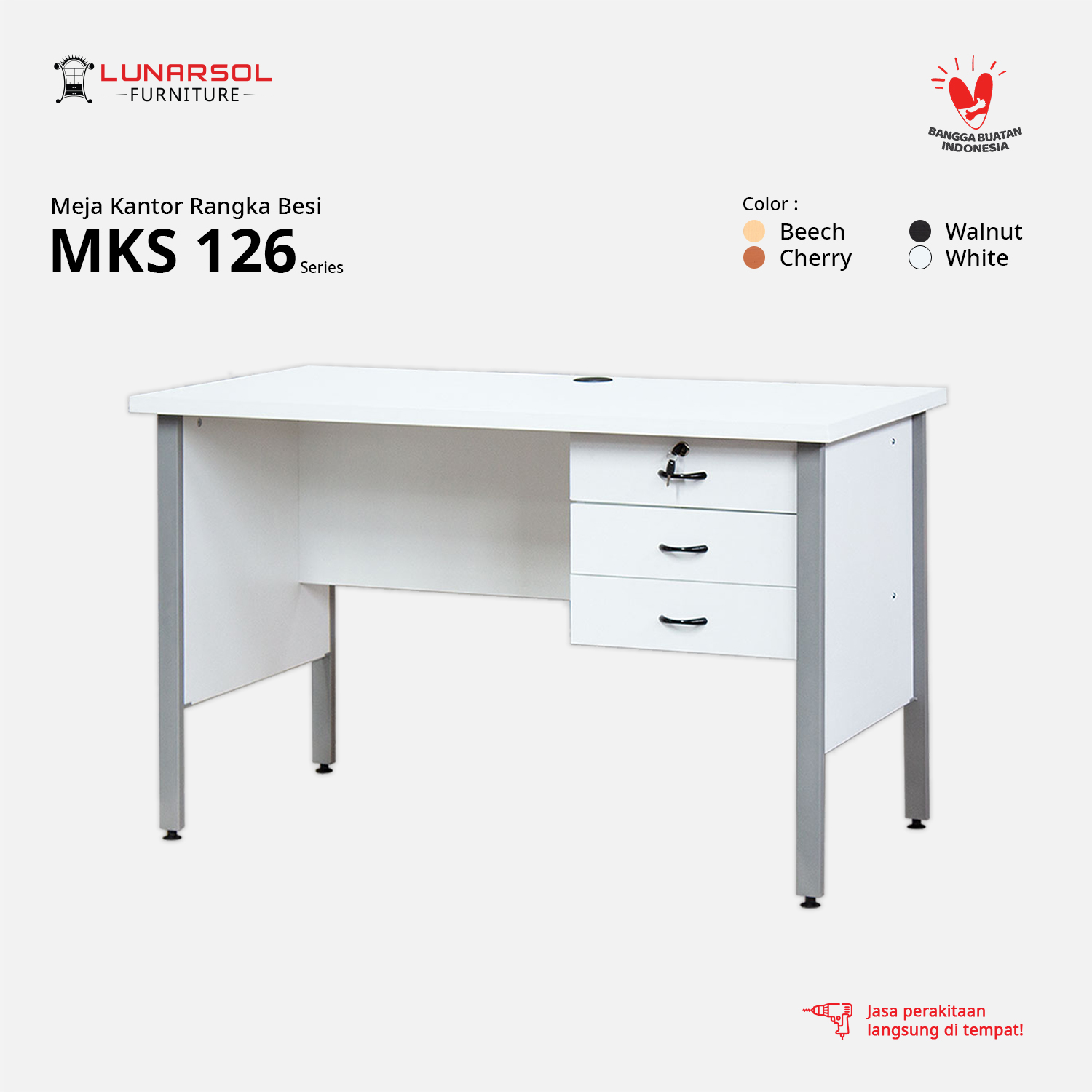 LUNARSOL Meja Kantor | Meja Kios | Meja Tulis MKS 126 dengan Laci
