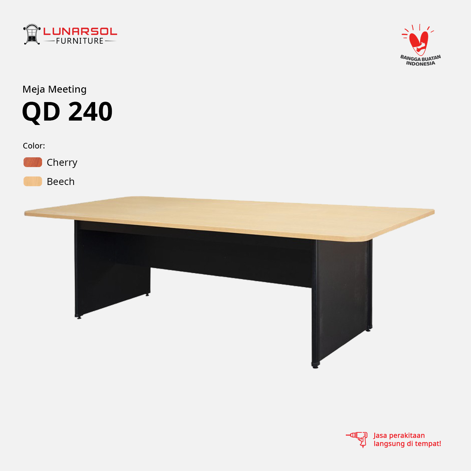 LUNARSOL QD 240 Meja Rapat | Meja Meeting 10 seat 240x100x75 TKDN