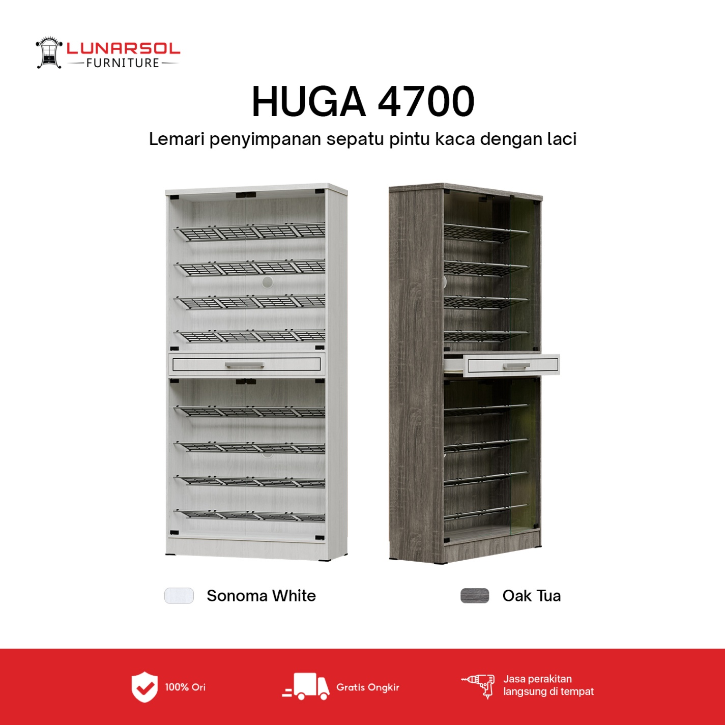 LUNARSOL HUGA 4700 Rak Sepatu Kaca 45 Pasang dengan Laci Penyimpanan