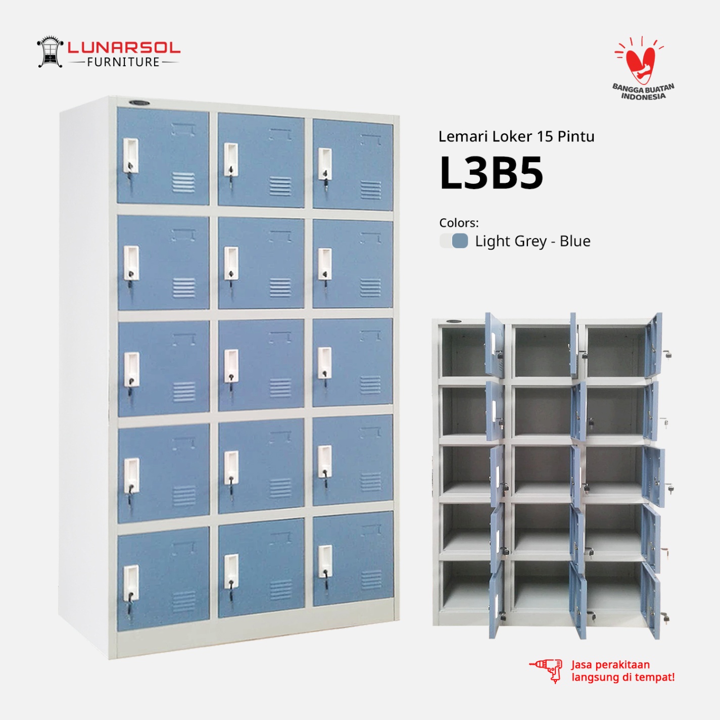 LUNARSOL Lemari Besi | Lemari Locker | Lemari Buku Besi L3B5 15 Pintu