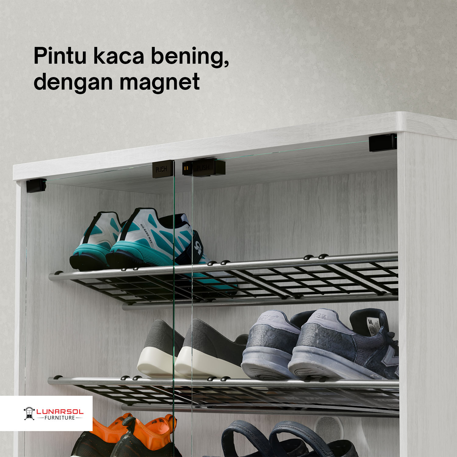 LUNARSOL HUGA 4700 Rak Sepatu Kaca 45 Pasang dengan Laci Penyimpanan
