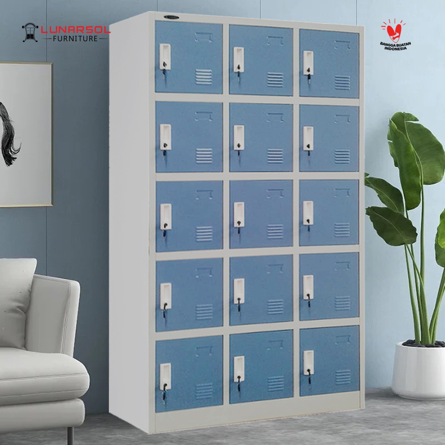 LUNARSOL Lemari Besi | Lemari Locker | Lemari Buku Besi L3B5 15 Pintu