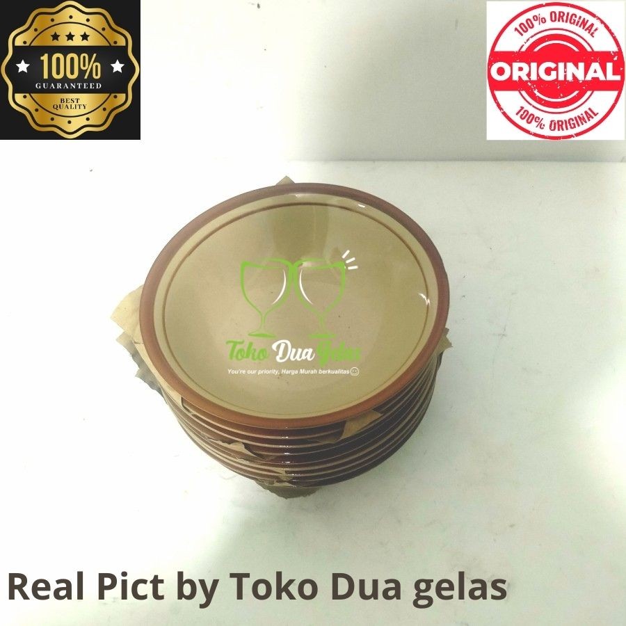 Mangkok Porselen Keramik Lis Coklat 7 Inch / Mangkok Bubur Mie Ayam 7"