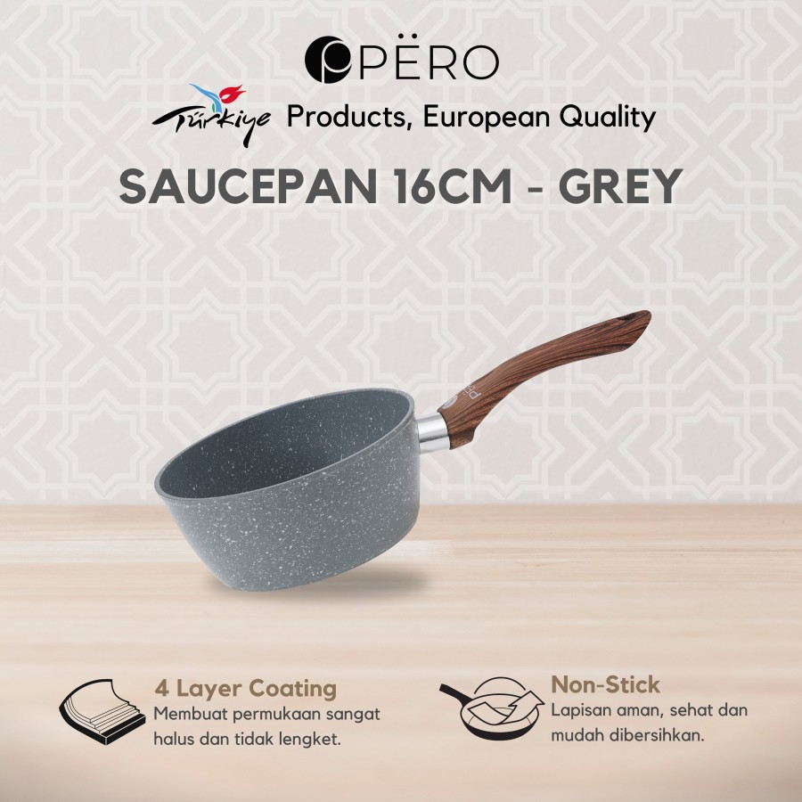 Pero Ruby Sauce Pan 16cm Biogranite with Wooden Handle