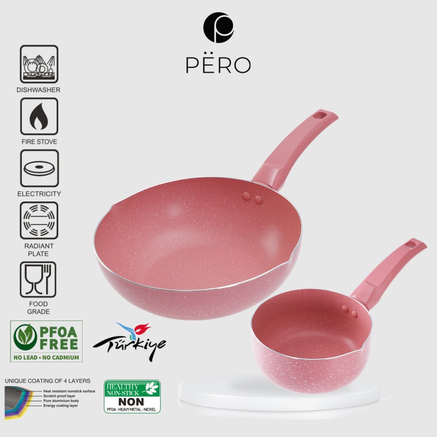Pero Set of 2 Wokpan 24cm & Saucepan 16cm Set Alat Masak Anti Lengket 